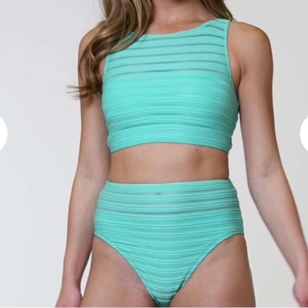 Fluid Lines High-Waist Bottom w/ Mesh Detail